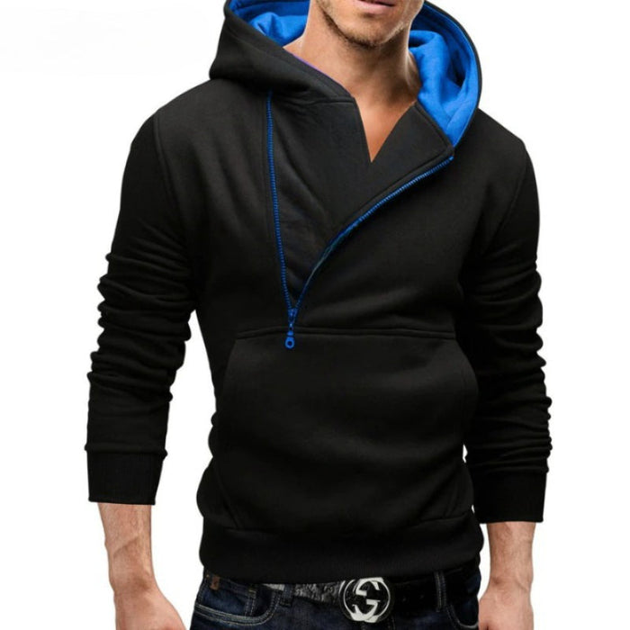 Oblique Zipper Solid Color Hoodies Men