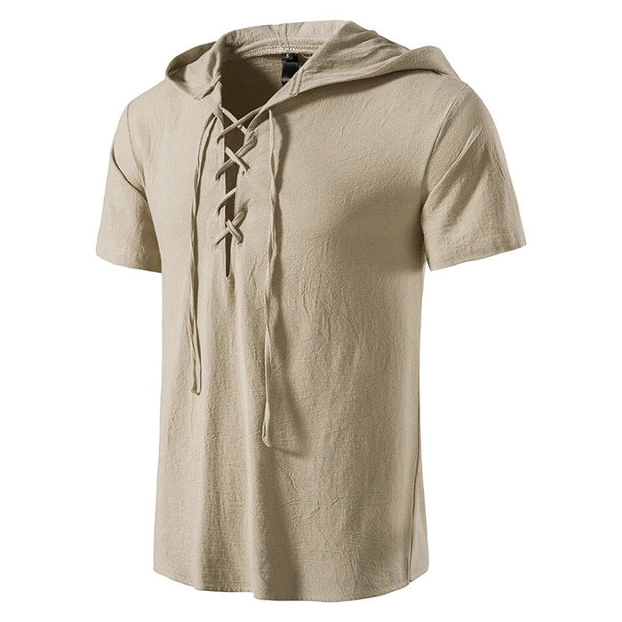 Men's Hooded Vintage Loose Solid Shirt