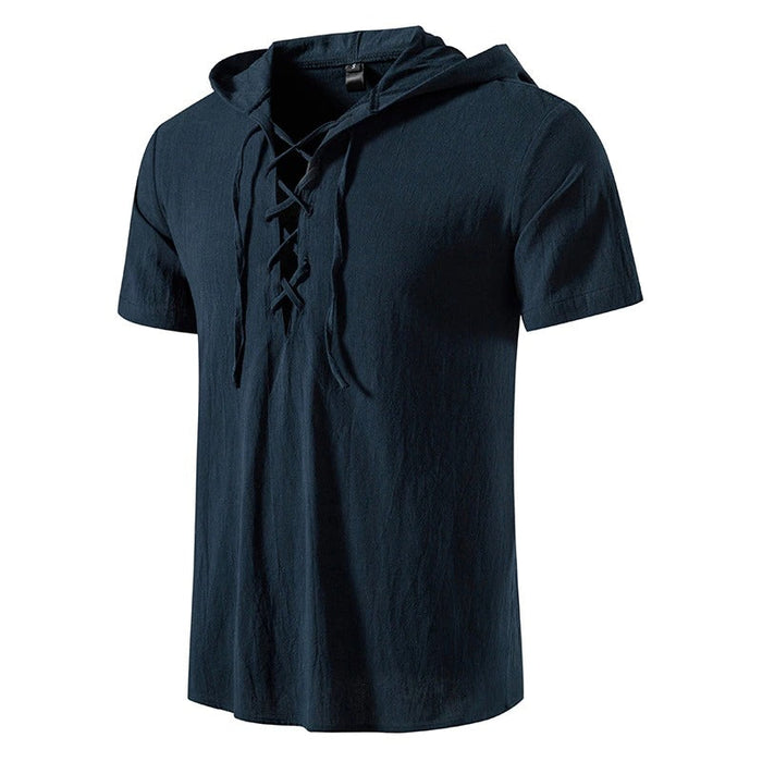 Men's Hooded Vintage Loose Solid Shirt
