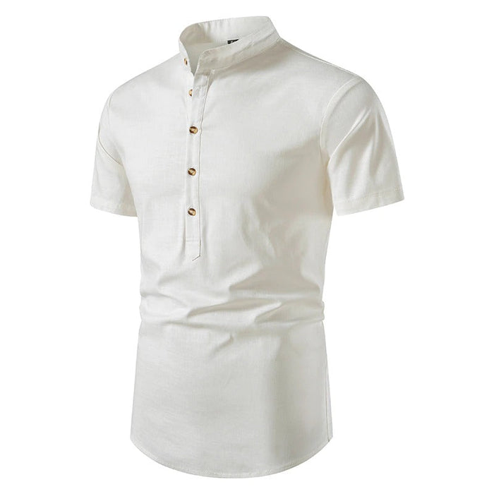 Summer Cotton Linen Short Sleeve Shirt Men