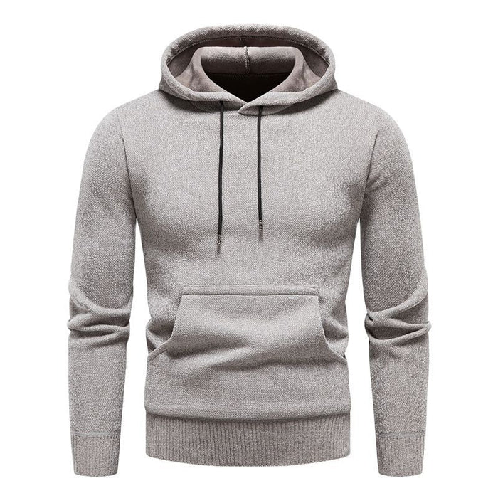 Men Casual Knitted Pullovers Hooded Sweatshirt