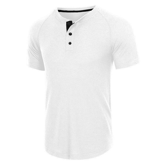 Men's Casual Short Sleeve Henry Collar T-Shirt