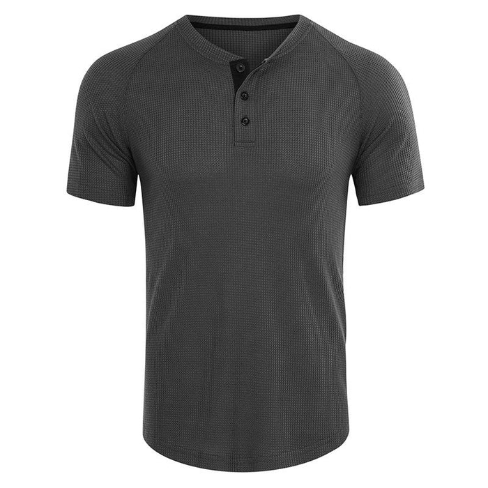 Men's Casual Short Sleeve Henry Collar T-Shirt