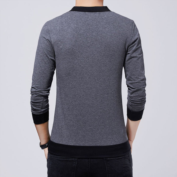 Men's Casual V-Neck Patchwork T-Shirt