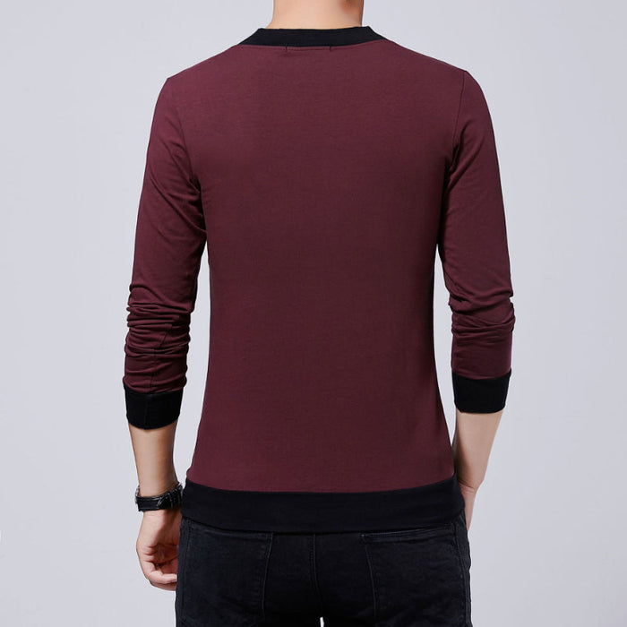 Men's Casual V-Neck Patchwork T-Shirt