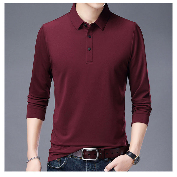Men's Long Sleeve Solid Polo T-Shirt