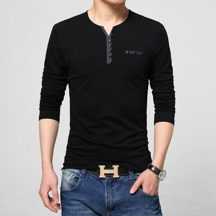 Men's Henry Collar Long Sleeve T-Shirt