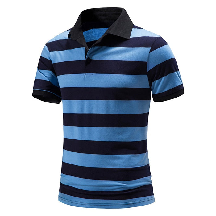 Stripe Polo Turn Down T-Shirt For Men