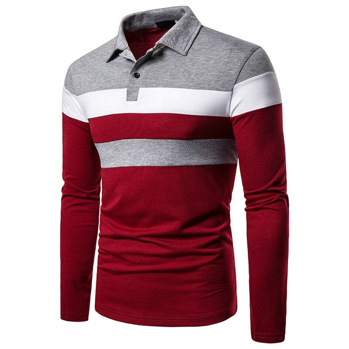 Men's Stripe Long Sleeve Polo T-Shirt