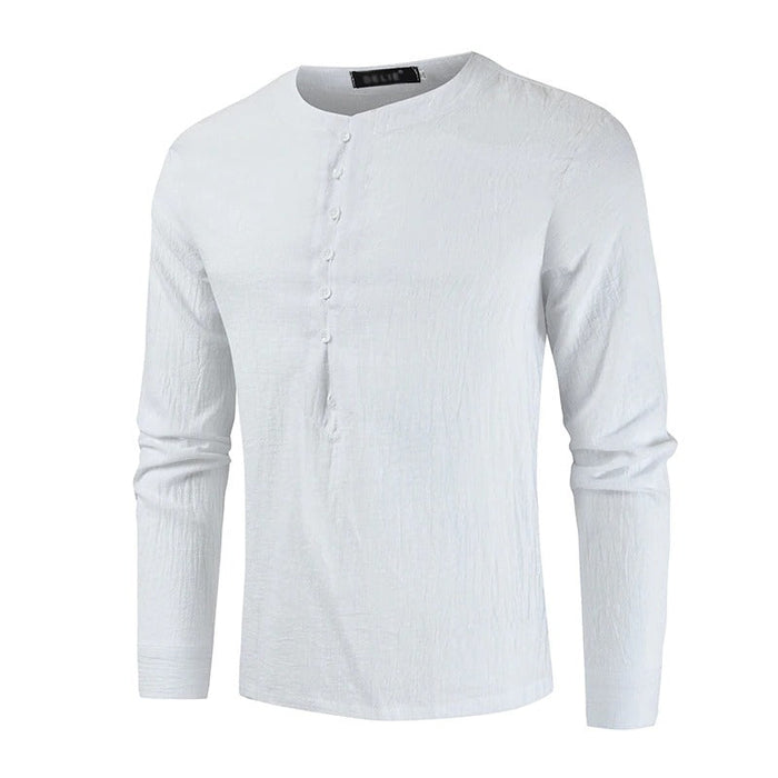 Men Long Sleeve Solid Linen Shirt