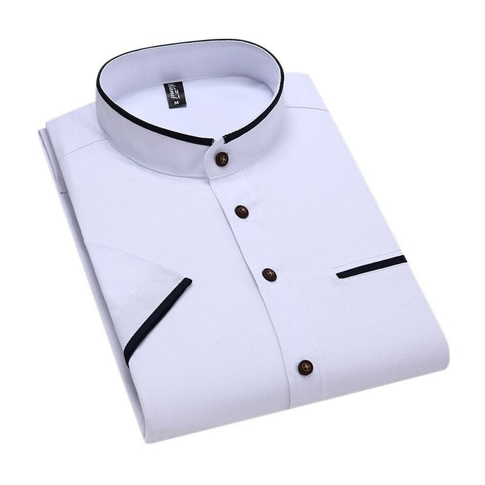 Men's Short Sleeve Patchwork Mandarin Collar Shirts