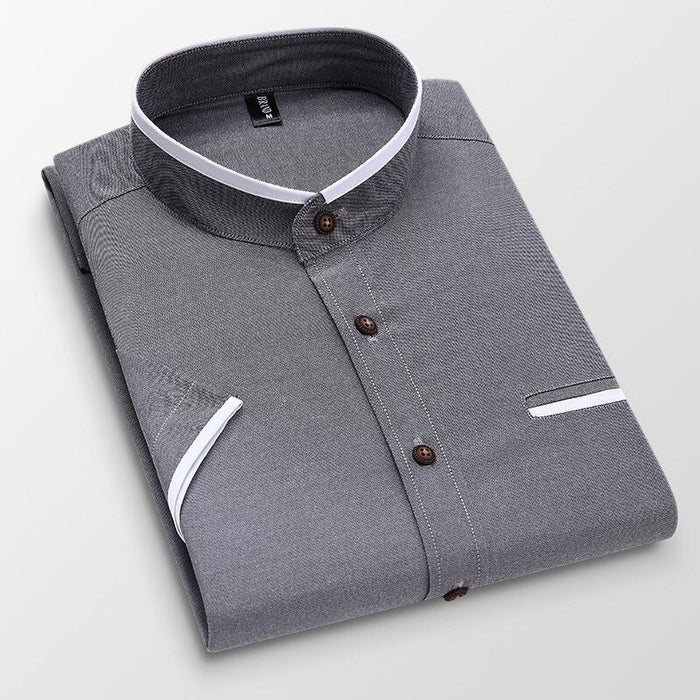 Men's Short Sleeve Patchwork Mandarin Collar Shirts