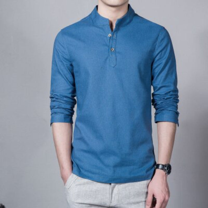 Men's Solid Stand Collar Long Sleeved T-Shirts