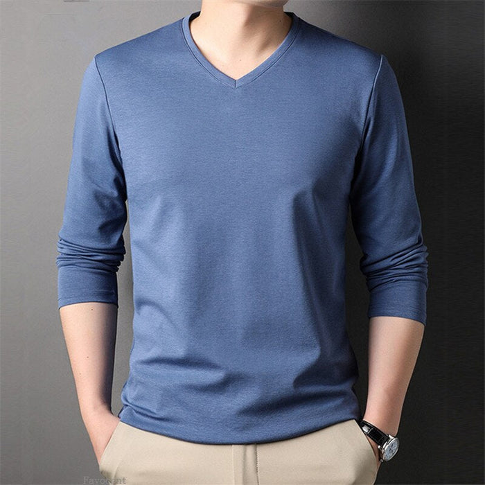 Men's V Neck Solid Long Sleeve T-Shirts