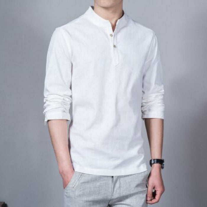 Men's Solid Stand Collar Long Sleeved T-Shirts